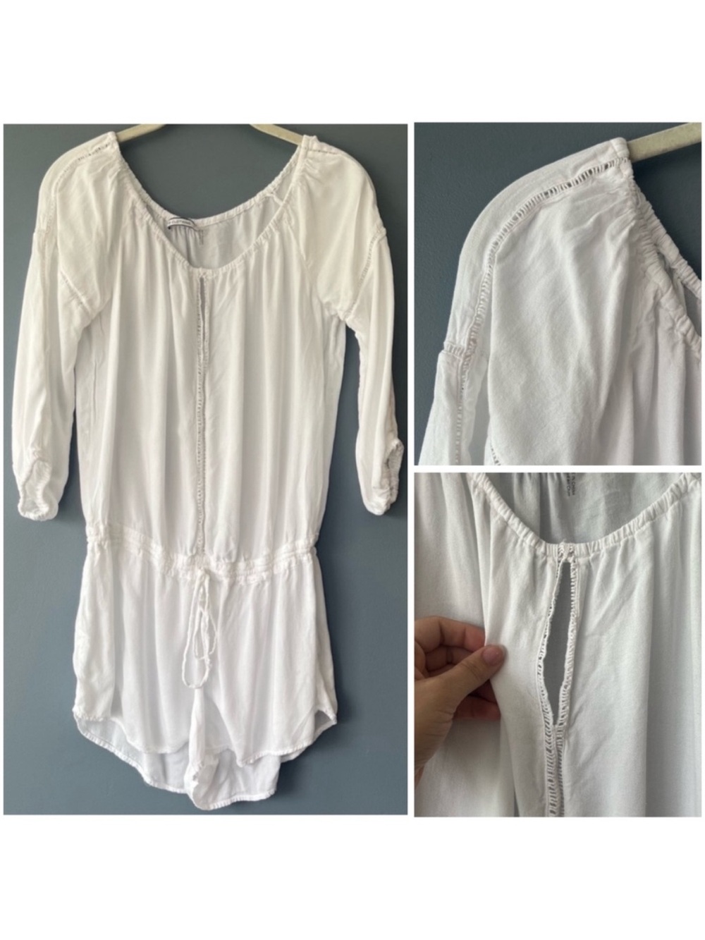 Young Fabulous & Broke White Rayon Crochet 3/4 Sleeve Romper Small
